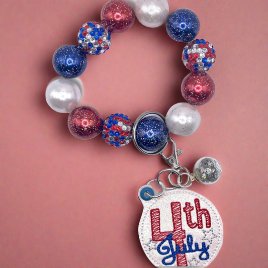 4th of July Keychain with Beaded Wristlet