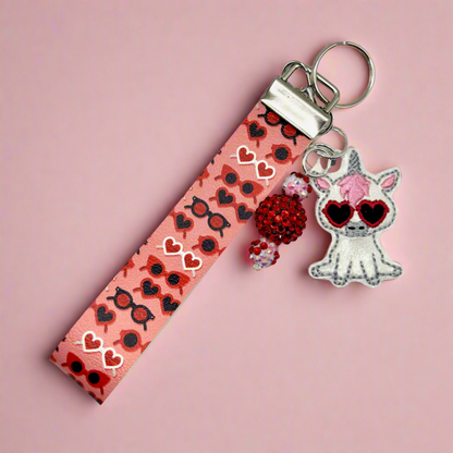 Unicorn with Glasses Keychain and Wristlet