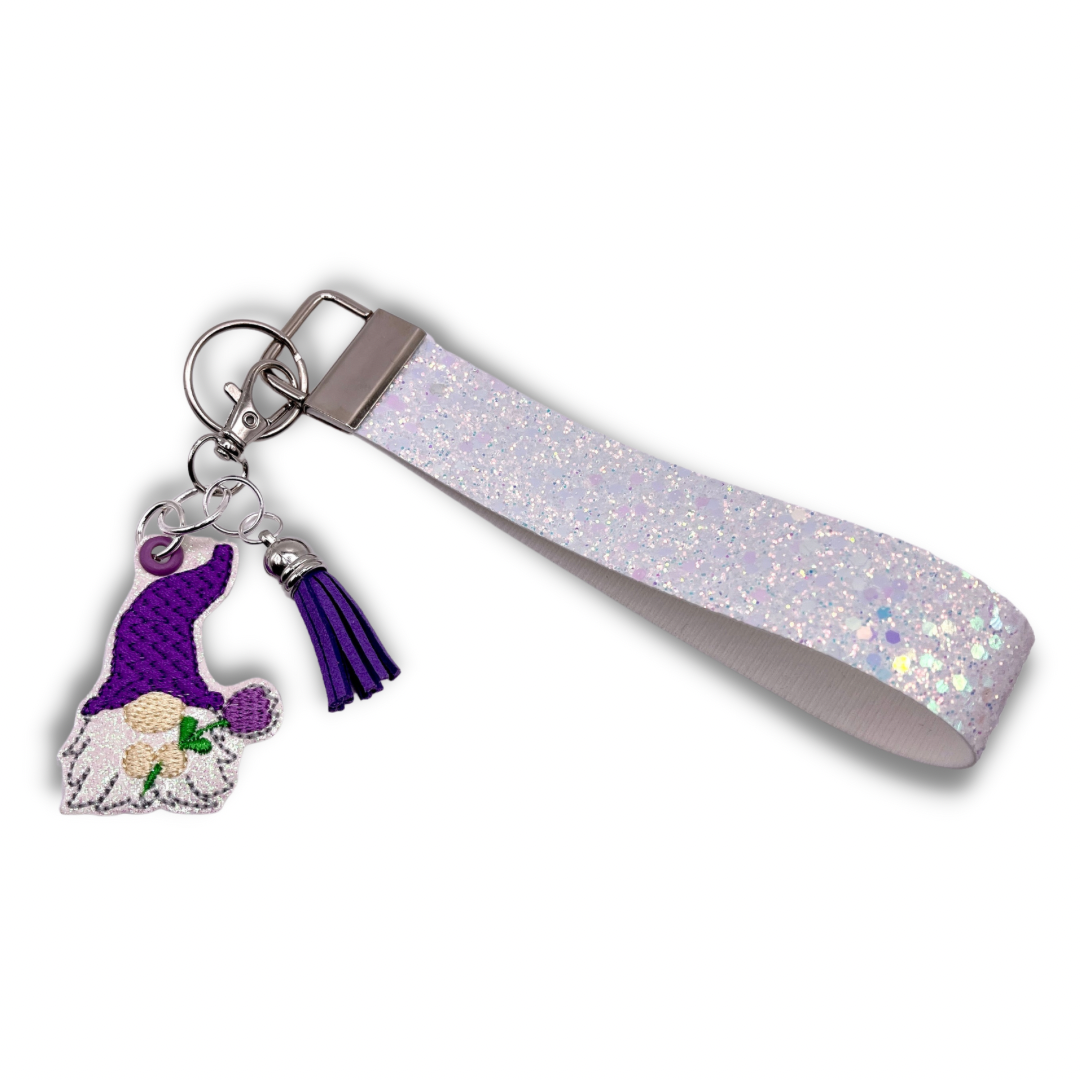 Purple Gnome with Flower Keychain and Wristlet