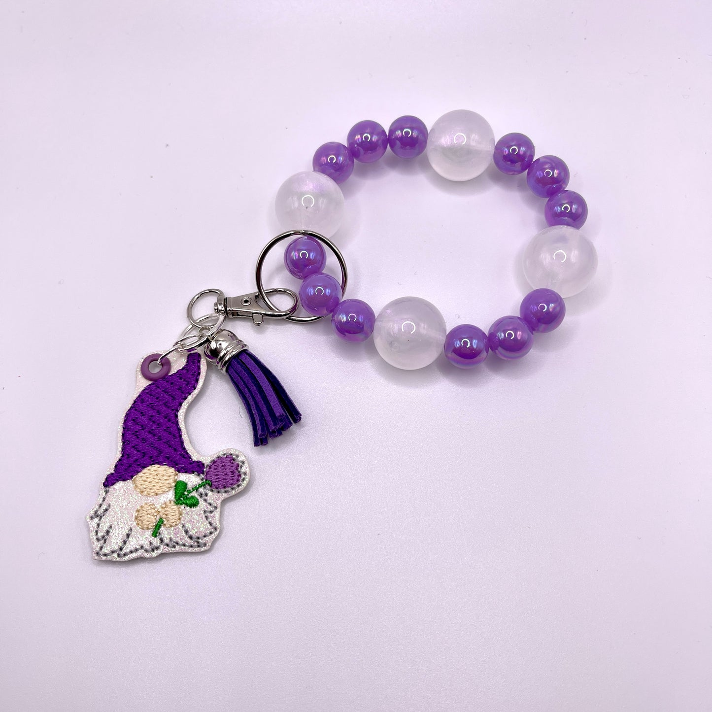 Purple Gnome Flower Keychain with Beaded Wristlet