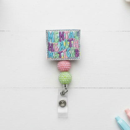 Mental Health Silver Beaded Badge Reel